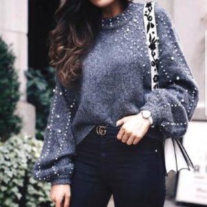 Mock neck Jumper with pearls